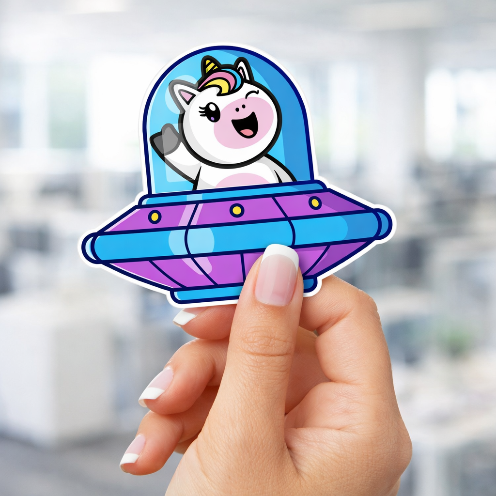 Custom unicorn UFO die-cut sticker — Stickerine